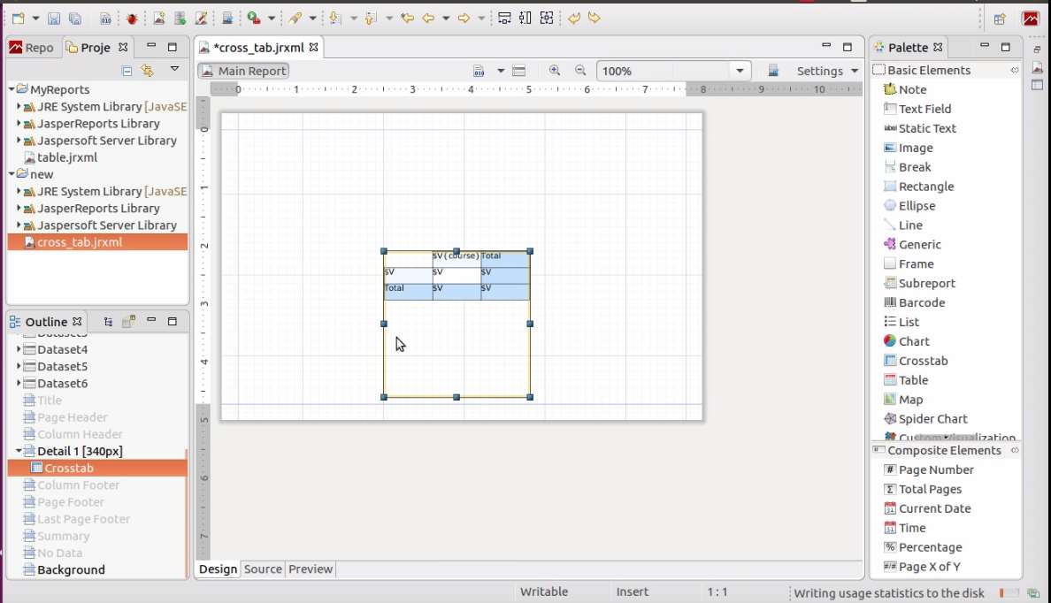 jaspersoft studio for mac lost outline view