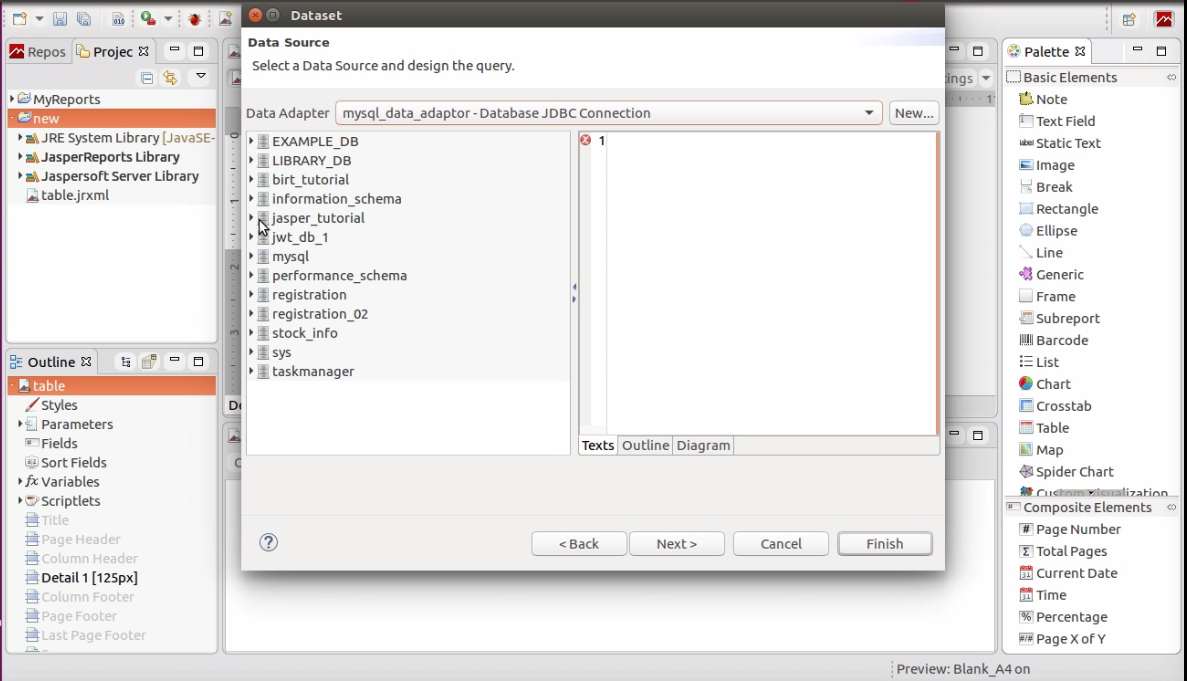 Jasper report table element data adapter