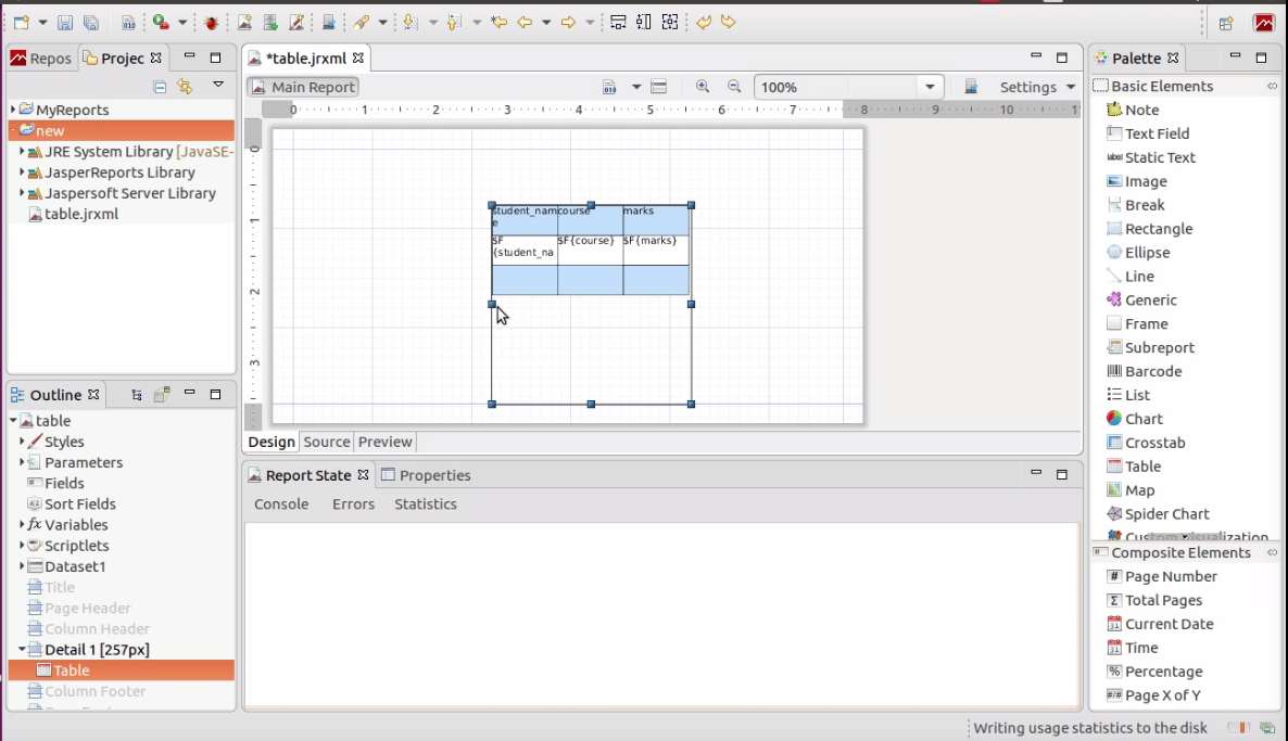 how to create a report in jaspersoft studio