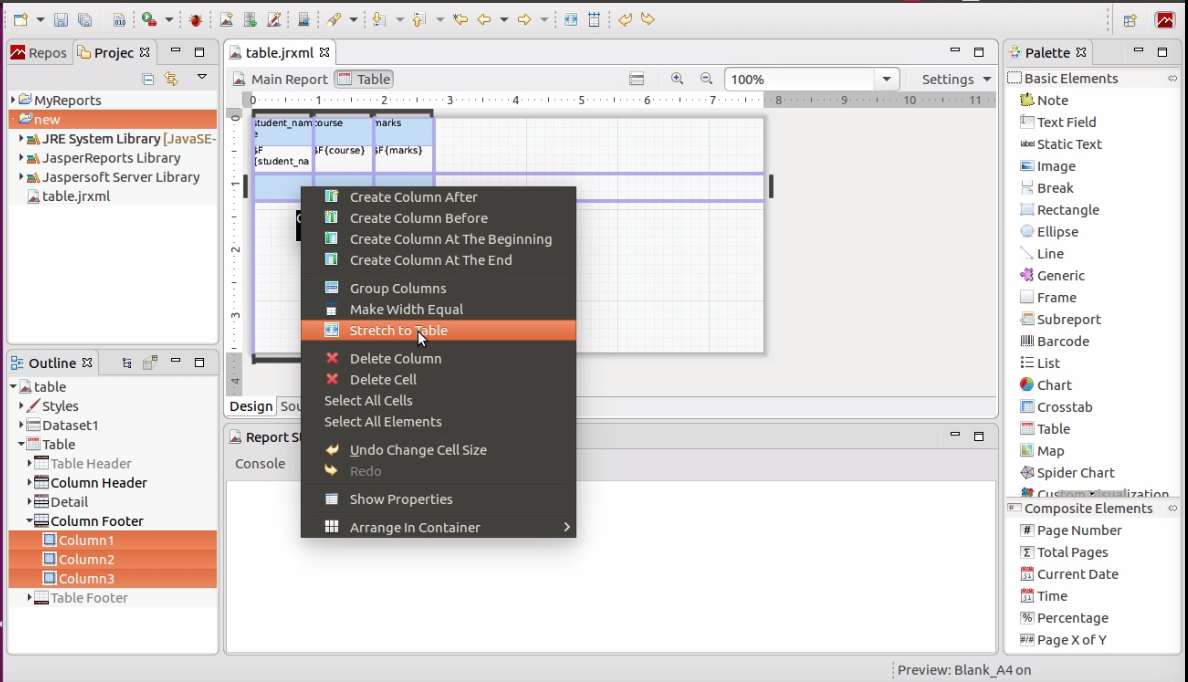 Create a dynamic table in the Jasper report with JasperSoft Studio Tutorial